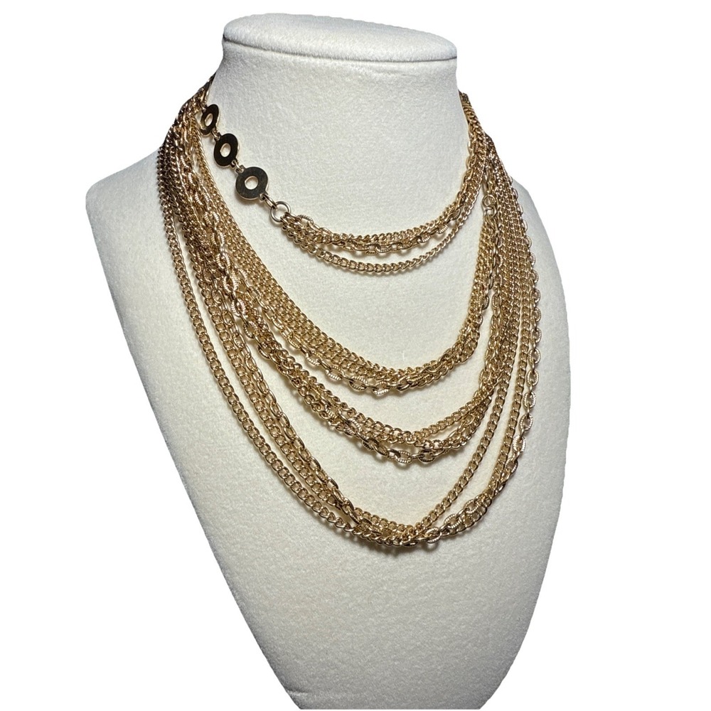 Park Lane Gold Tone‎ Three Strand Long Layered Necklace  Vtg J-5B